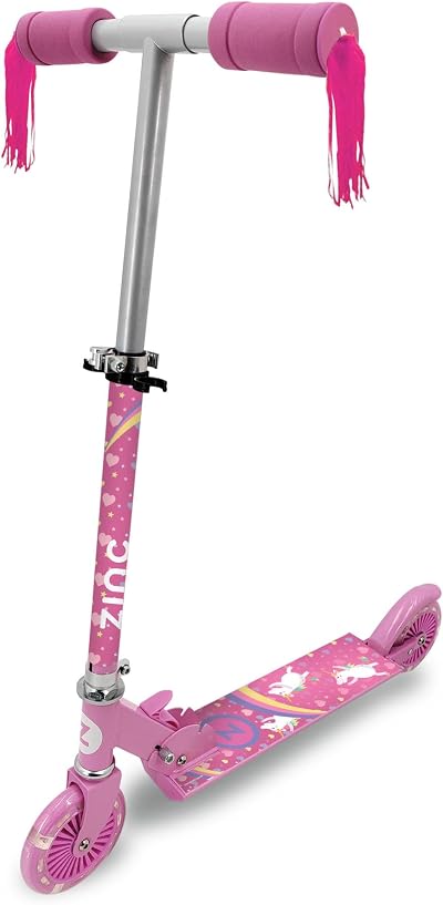 Zinc Kids Folding 2-Wheel Scooter Unicorn with Light Up Wheels 3+ Height