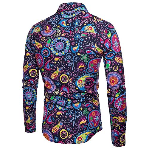 Realdo Mens Bohemian Shirt, Business Casual Boho Slim Long Sleeve Fit Print Blouse Top T-Shirt
