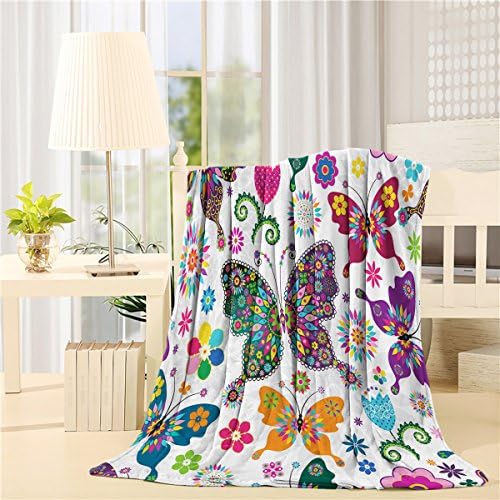 Luxury Flannel Throw Blanket Colorful Butterfly 40"x50" Lightweight All-Season Cozy Sofa Bed/Couch Throw for Beds Office Lap