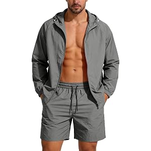 Men's Sunscreen Set UPF50+ Sun Protection Hoodies and shorts 2 Piece Windbreaker Lightweight Outdoor Jackets Sets