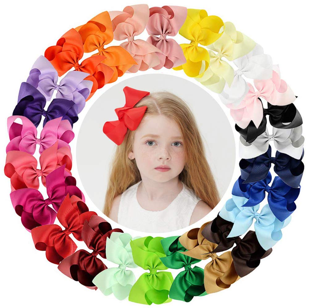 Photo 1 of 25PCS Big 6 Inch Hair Bows for Girls Grosgrain Ribbon Toddler Hair Accessories with Alligator Clips for Toddlers Baby Girls Kids Teens
