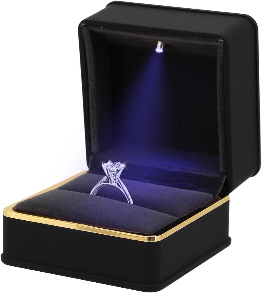90S Velvet Ring Box Proposal Wedding Jewelry Box with LED Light