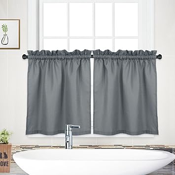 Amazon Com Nanan Tier Curtains Waffle Woven Textured Kitchen Tier Curtains Cafe Curtains Rod Pocket Tailored Water Proof Half Window Tier Curtain For Bathroom 30 X 36 Grey Set Of 2 Home Kitchen