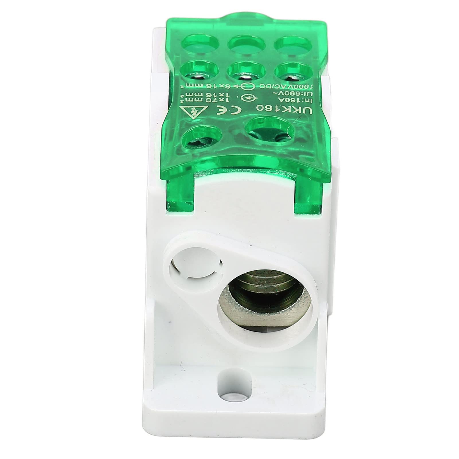 DIN Rail Terminal Block, 690V 160A Clear Lid PA66 (Green)