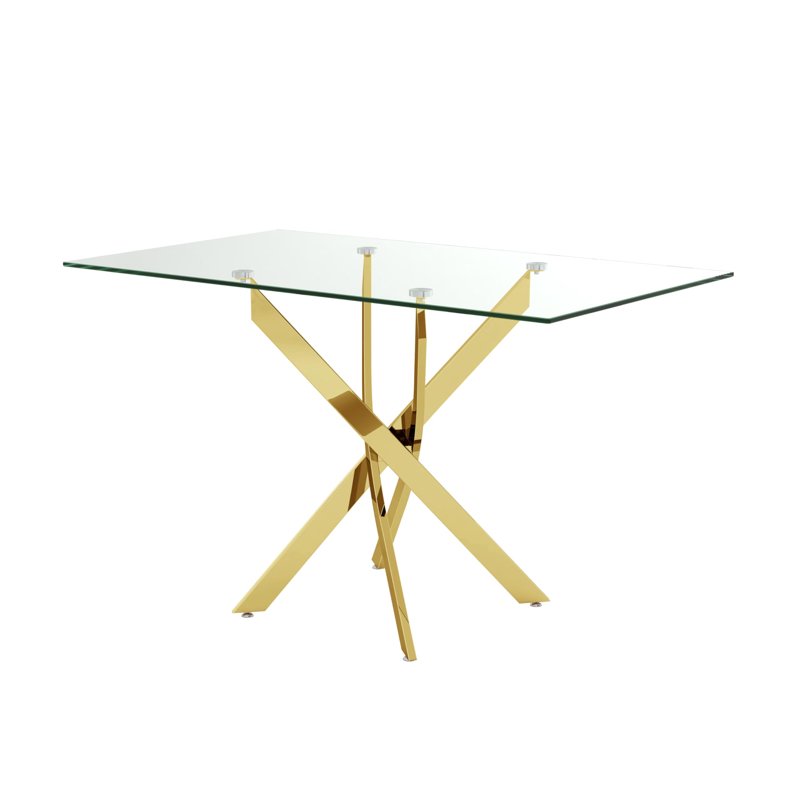 Photo 1 of *HEAVY. TWO OR MORE CARRY* NIERN Tempered Glass Dining Table with Chromed Legs, 47" Modern Rectangular Kitchen Table for Dining Room Kitchen,Gold