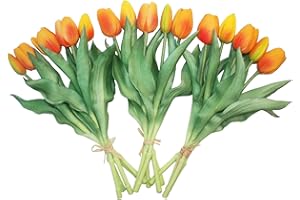 Moderspace 15pcs Artificial Tulips Flowers, Fake Tulips Real Touch, Faux Latex Tulips Bouquets, for Party Wedding Home Room D