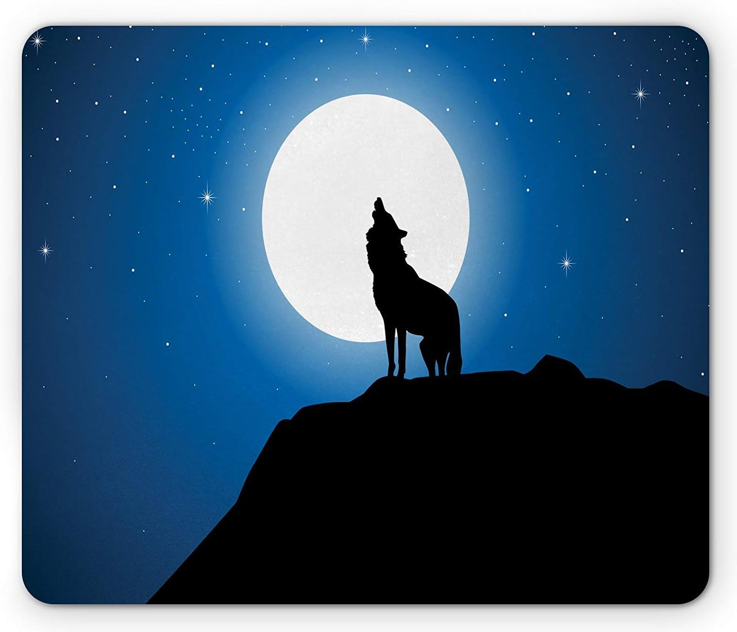 Amazon Co Jp Auuocc 泣き狼 マウスパッド 星と満月イラスト ハウリングウルフシルエット 標準サイズ 長方形 滑り止めゴムマウスパッド ナイトブルー ブラックとホワイト パソコン 周辺機器