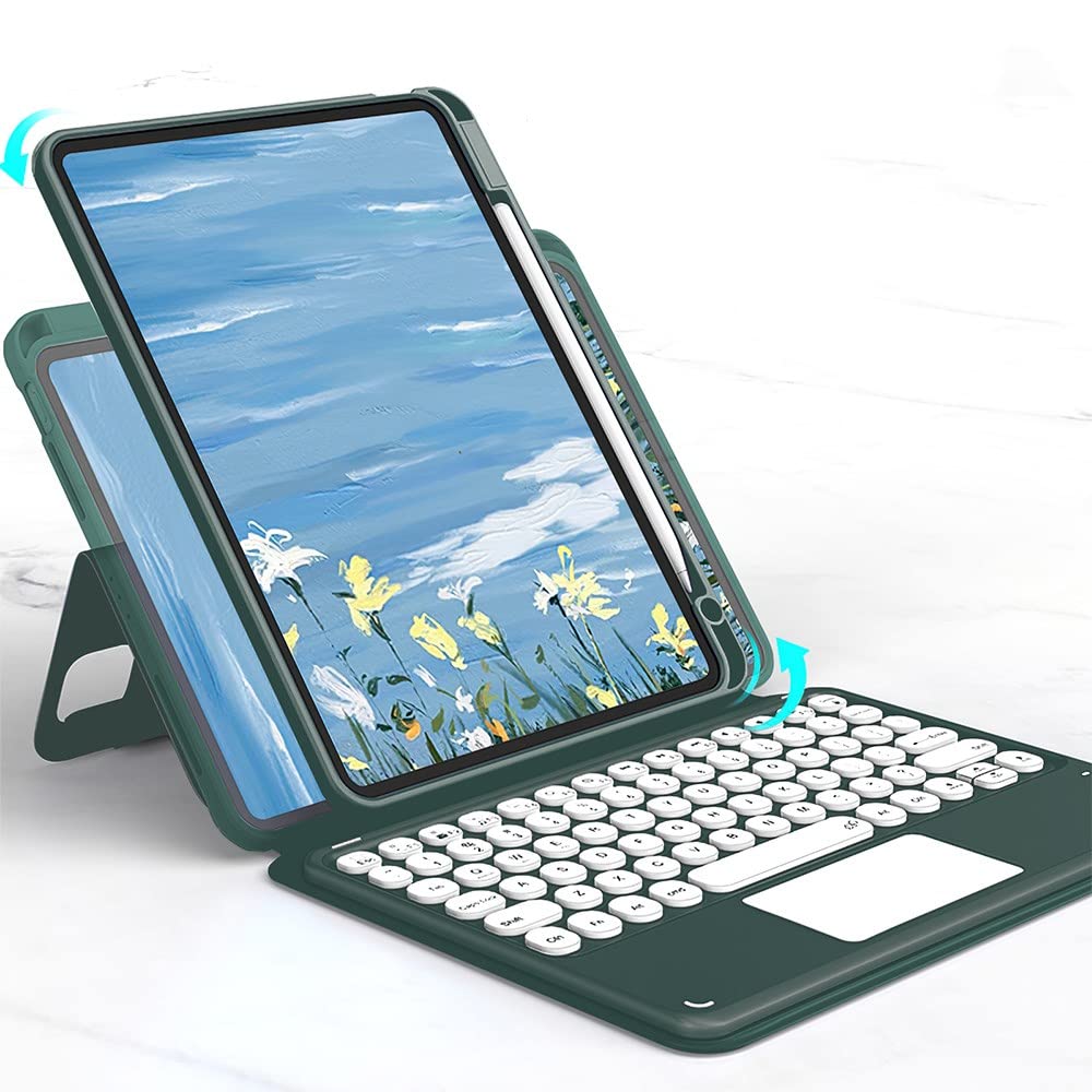 HENGHUI Vertical Stand Magnetic iPad 9th 8th 7th Generation Keyboard Case with Touchpad, Air 3rd Gen Pro 10.5" Keyboard Movable Magic Back Clear Cover with Pencil Holder (DarkGreen)