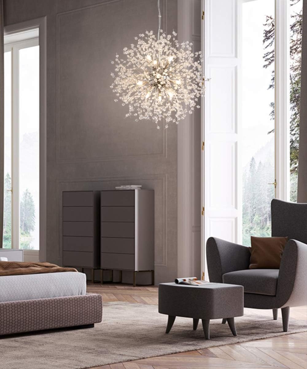 Dellemade Modern Sputnik Chandelier, DD00906N 12-Lights Fireworks Pendant Light, Silver Crystal Ceiling Light Fixture for Bedroom, Living Room, Dining Room - - 