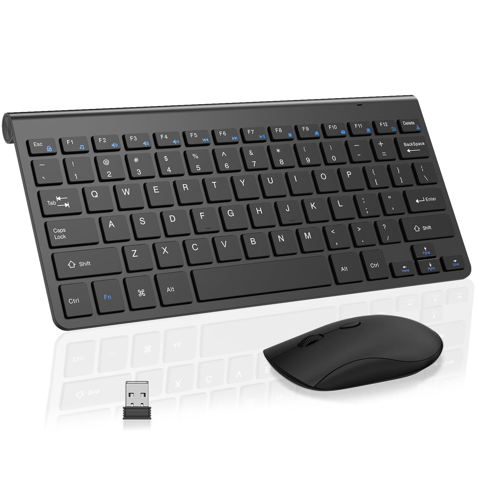 Photo 1 of 2.4G Wireless Keyboard and Mouse Compact Keyboard Mini Portable Silent Mouse, Suitable for Laptops Mac PC Travel Keyboard and Mouse-Black
