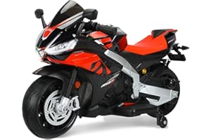 BKIRNP Aprilia Licensed 12V Electric Motorcycle for Kids,Motorcycle Bike for Kids,Electric Cars for 3-10 Years Old with LED Lights/Racing Foot Brake/Two Seats/Painting Color