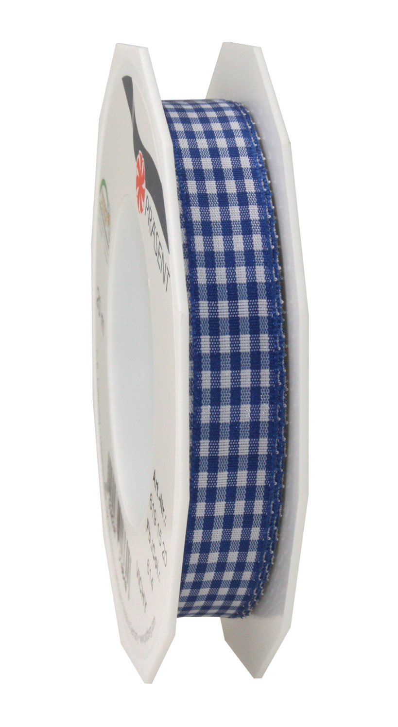 PRÄSENT - Vichy Wired Ribbon Blue-White 15 mm width, 20 m length — image 1