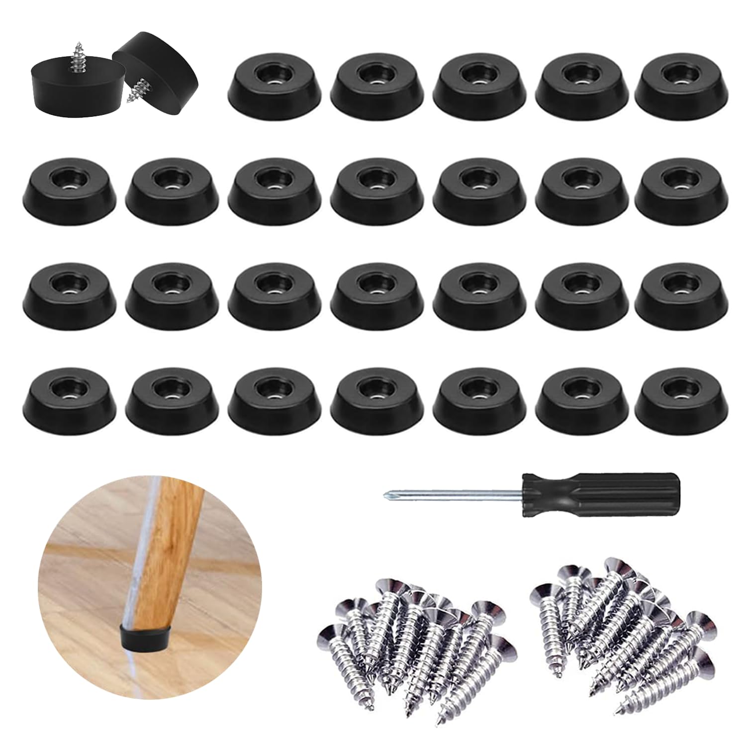 RHQFDM 30 x Rubber Feet Shock Absorber Stopper Rubber Pads with Round Screw to Protect Furniture from Moisture and Scratches on the Floor (25 x 23 x 9 mm)
