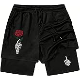 FUVYKOL Men's Goth Graphic with Liner Drawstring Elastic Waisted Gym Running 2 in 1 Workout Athletic Shorts