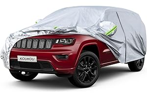 KouKou 6 Layers SUV Car Cover Waterproof All Weather, Universal Fit Jeep Grand Cherokee,Honda Pilot, Lexus RX350, Jeep etc, Outdoor Full Exterior Jeep Covers with Zipper Door. (190 to 201 inches)
