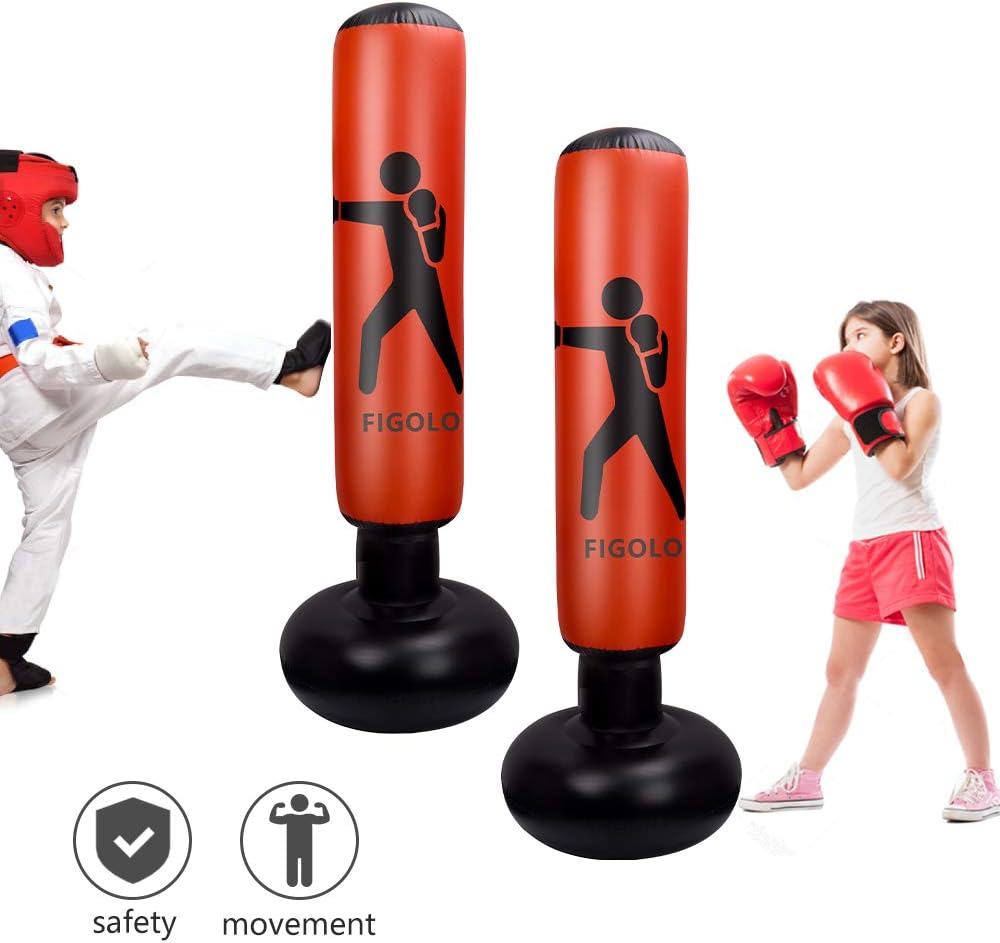 FIGOLO 63inch Inflatable Kids Punching Bag–Freestanding Punching Bag, Punching Bags, for Karate, Taekwondo, MMA, and Stress Relief for Children for Kids : Sports & Outdoors