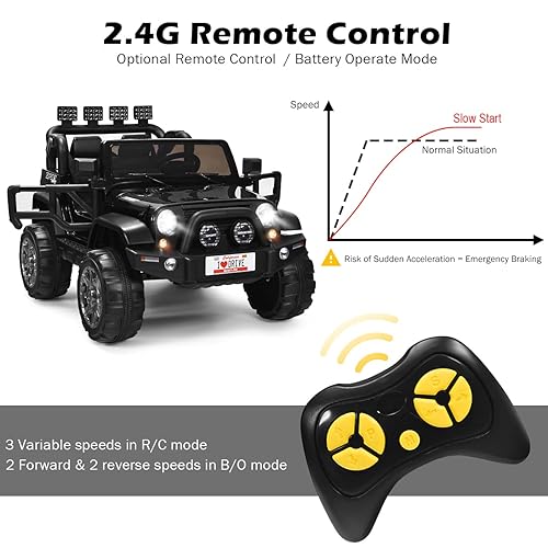 HONEY JOY Seat Ride On Truck, 12V Off-Road Ride On Car with