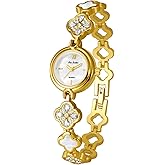 Gosasa Vintage Gold Watch for Women Hollow Four Leaf Chain Bracelet Dainty Small Ladies Dress Quartz Watch Waterproof Luxury Gift