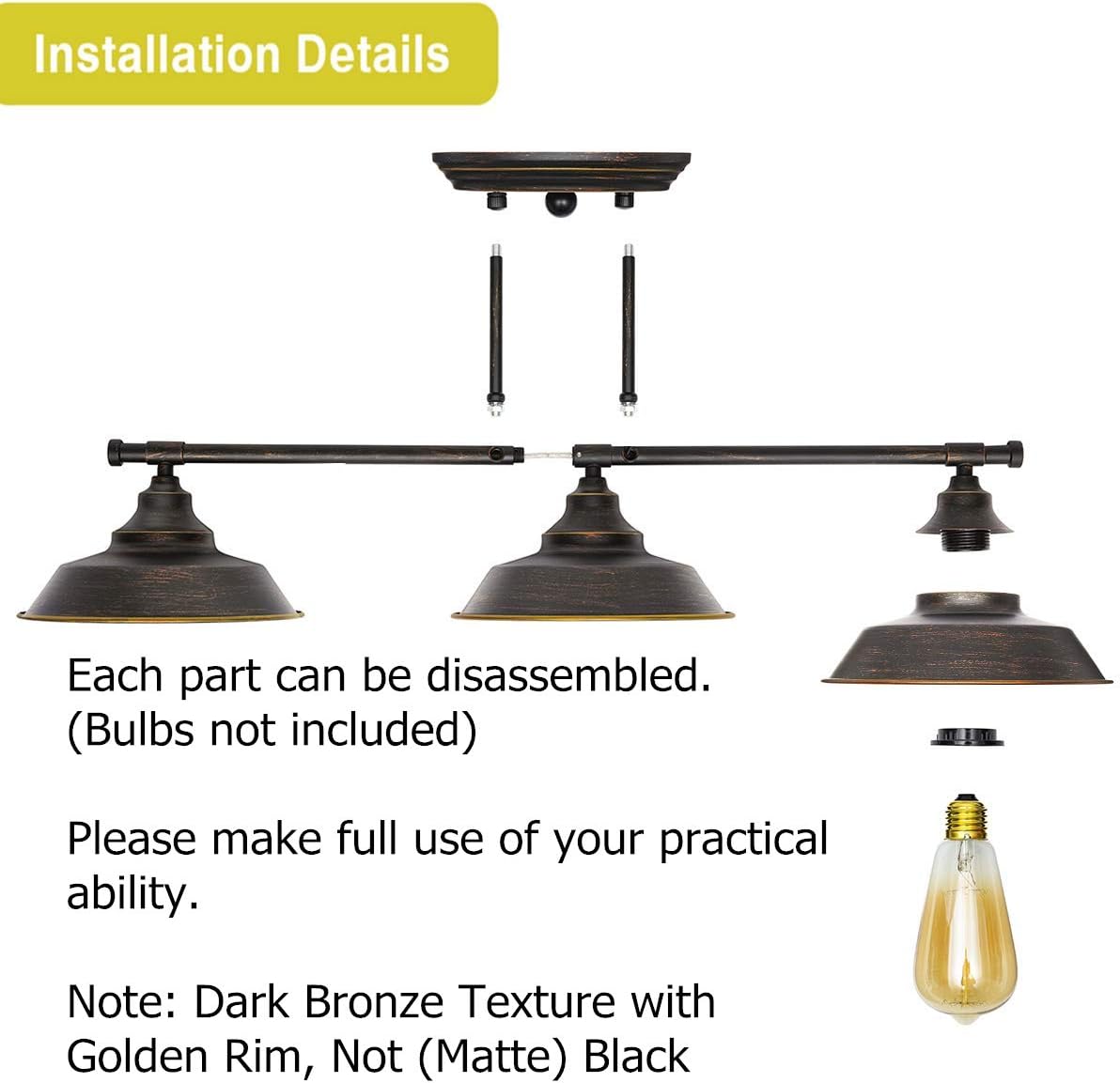 KingSo Bathroom Vanity Light 3 Light Wall Sconce Fixture Industrial Indoor Wall Mount Lamp Shade for Bathroom Kitchen Living Room Workshop Cafe - - 