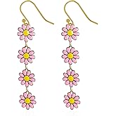 Aishgjia 60 70s Daisy Flower Dangle Drop Earrings for Women Sun Flower Enamel Dainty Elegant Colorful Summer Holiday Colorful Jewelry