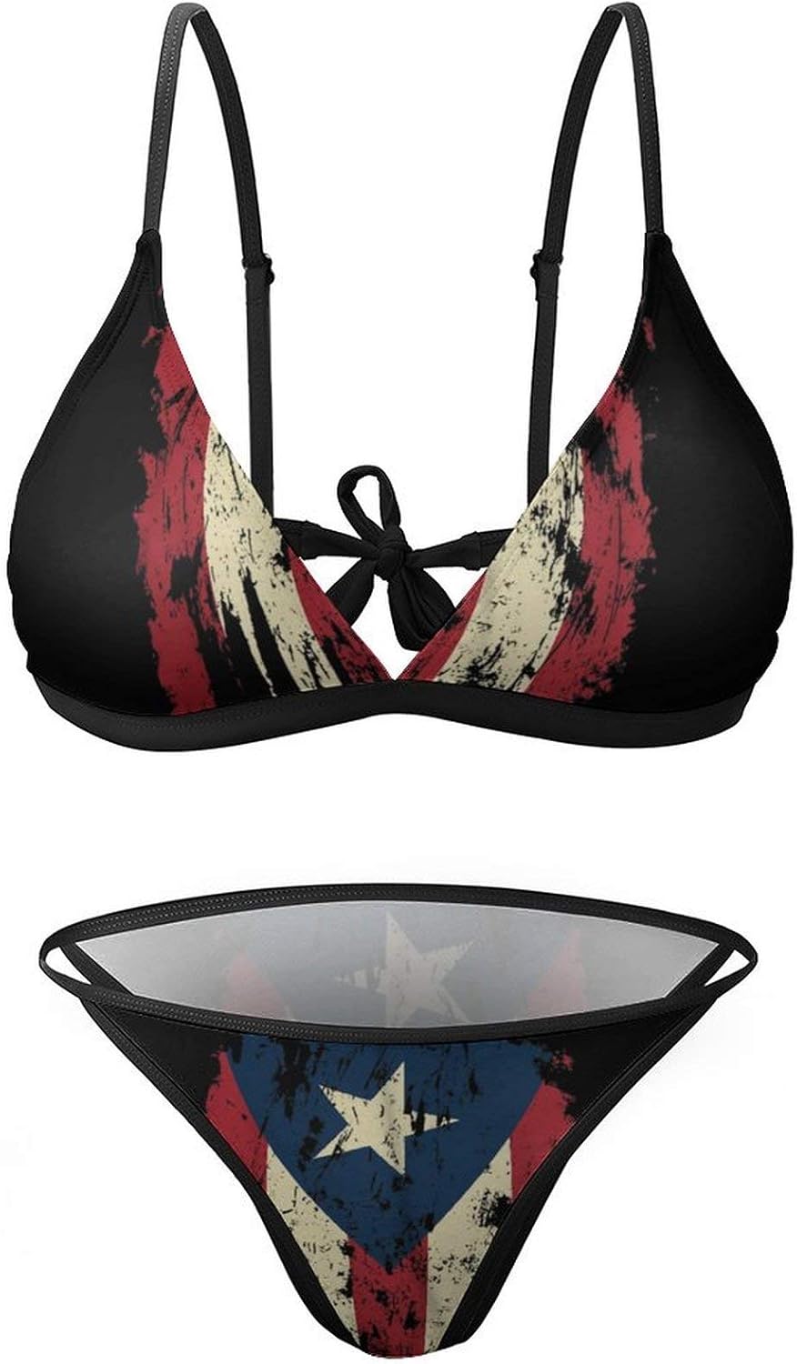 Vintage Puerto Rico Flag Sexy Swimwear 2 Piece Bathing Suit Beach Bikini Set Swimsuit for Womens