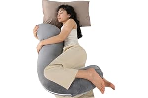 QUEEN ROSE Body Pillow for Side Sleepers, Soft Comfort S Shaped Hug Pillow for Adults, Full Body Support, Velvet Grey