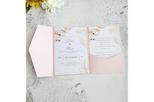 Pinkish Purple Wedding Invitation Pockets Folder Solid Pearl Invitation Pockets with Envelopes 20 Sets (Pinkish Purple)