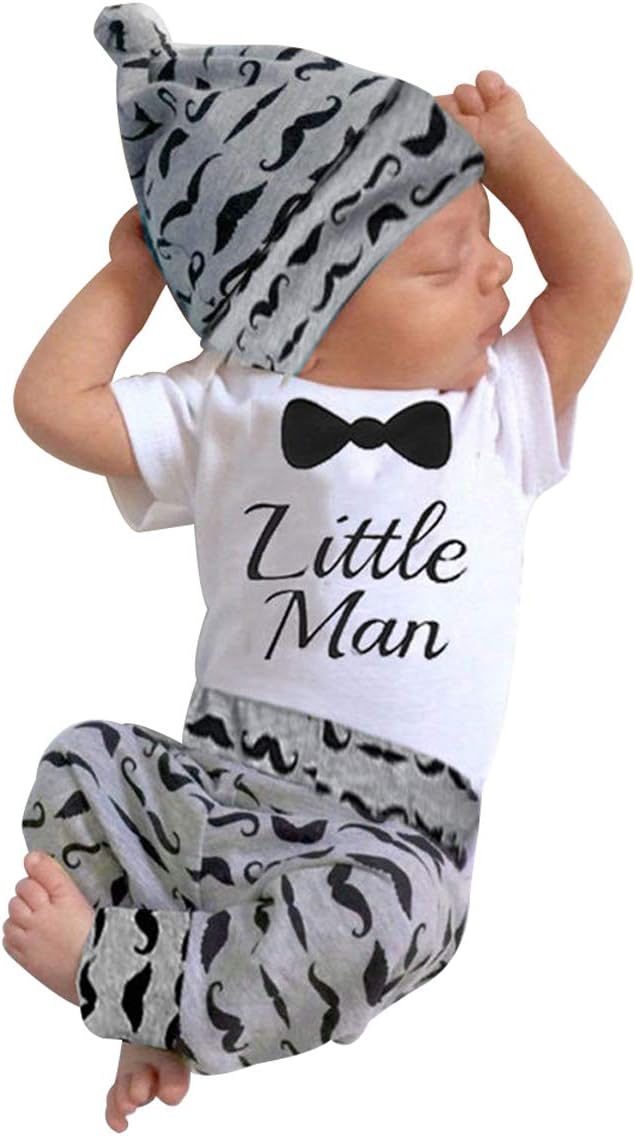 Newborn Baby Boy Clothes Romper Tops Mommy's New Man Bodysuit + Moustache Pants+Hat 3Pcs Clothing Set