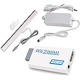 Xahpower 3 in 1 Accessories Bundle Kits for Wii, AC Power Supply Adapter + Wii to hdmi Converter and Wired Infrared Ray Sensor Bar Compatible with Nintendo Wii