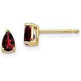 14k Yellow Gold Pear Shaped Garnet Stud Earrings for Women with Deep Red Gemstone in Prong Setting, Elegant Classic Design, January Birthstone Fine Jewelry, Solid Gold Minimalist Garnet Studs 6x3 mm
