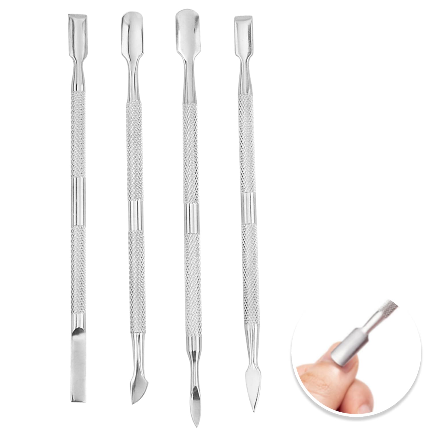 4 Piece Professional Cuticle Care Set – Stainless Steel Dual-Ended Pushers & Cleaners, Salon-Grade Manicure Tools for Precise Nail Prep, Includes Protective Case