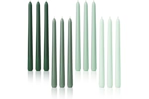 VIYFFO 10-Inch Tall Dripless Taper Candles 12 Pack - Tapered Candlesticks - Smokeless, Unscented, Long Burning - Hand Poured, Colored for Home Decor Wedding, Dinner - Green