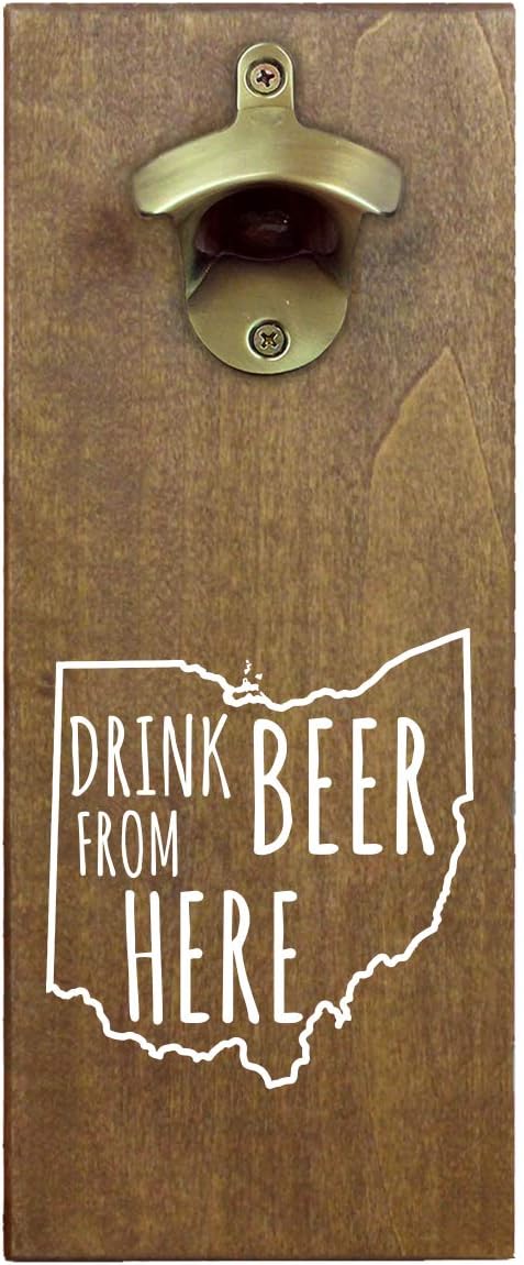 Torched Drink Beer From Here Magnetic Beer Bottle Opener with Cap Catcher (Ohio) | Wall Mounted Bottle Opener Refrigerator Magnet | Makes a Great Gift for Men, Beer Lovers, and Collectors |