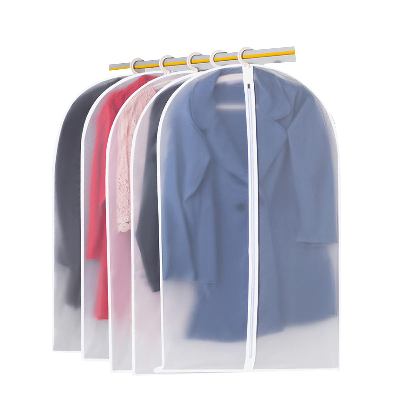 Pack of 5 Transparent Dustproof Clothes Covers, Clothes Cover for Coat, Jacket, Suits, Robust Zip (60 cm x 100 cm)