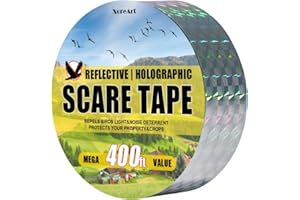 Reflective Scare Tape, Double Sided Tape to Keep Away Birds, Pigeons, Crows, Woodpecker, and More (1” by 400ft)
