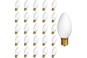 Romasaty 25 Pack Christmas Light Bulbs, C9 Ceramic White Replacement Bulbs, C9 Outdoor String Lights Replacement Bulbs, C9/E17 Candelabra Base, 7 Watt