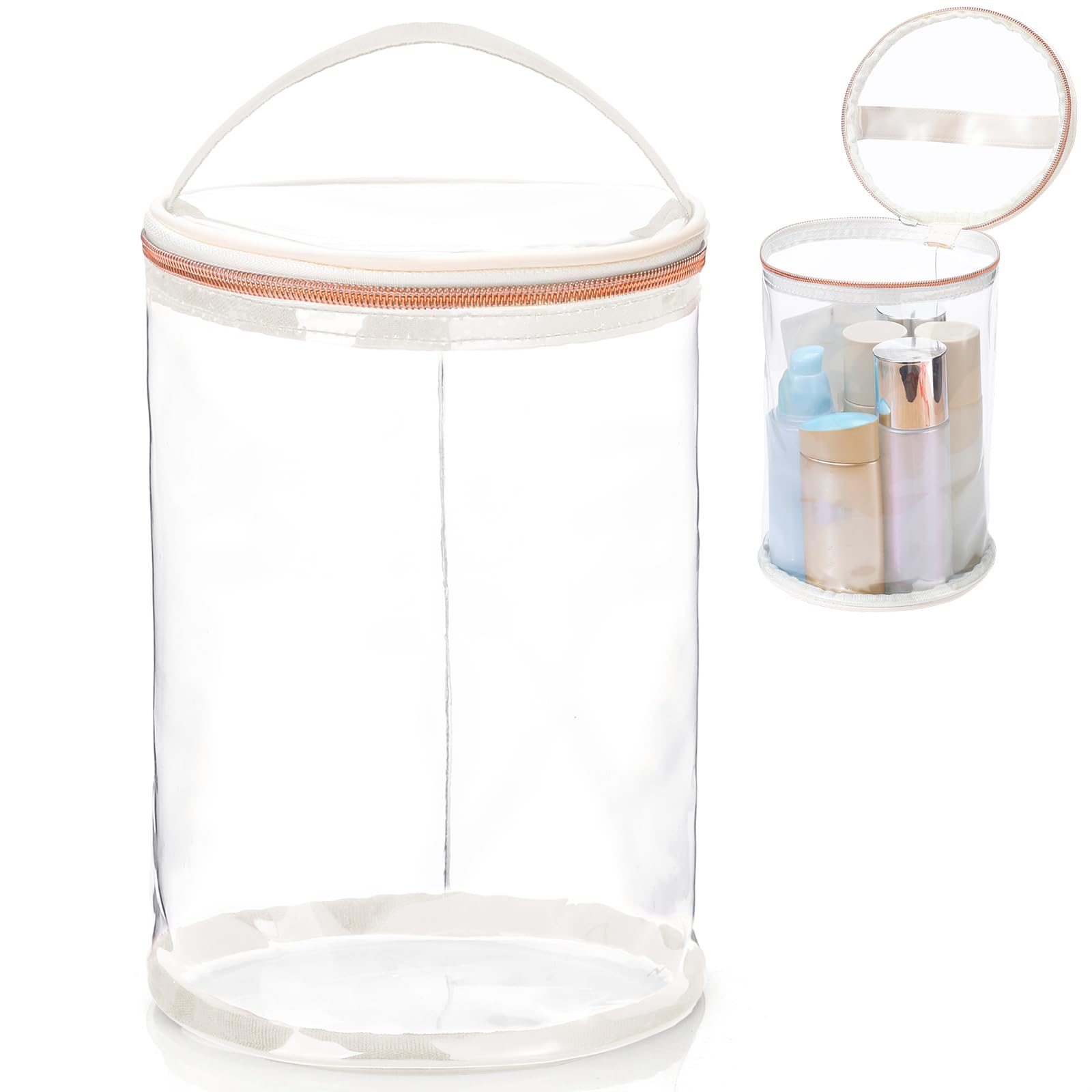 Photo 1 of Clear Lotion Bag for Toiletry Cylinder Makeup Bag Heavy Duty Sunscreen Travel Organizer Pouch Waterproof Cosmetic Bag with Handle Zipper Gift for Christmas Beach Pool Airport Women(White)