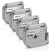 Buyalot Compatible Label Tape Replacement for Brother P Touch M-Tape M-K131 MK131 M-K231 Work with Brother Ptouch PT-90 PT-M95 PT-45 PT-65, 0.47 Inch(12mm) 26.2 Feet(8m), Black on White/Clear, 4-Pack