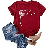 Cicy Bell Women's Dandelion Print T Shirts Cute Graphic Tees Short Sleeve Summer Cotton Tee Tops