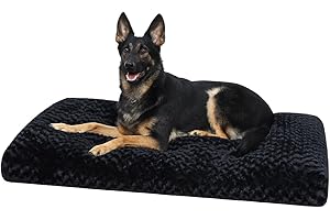 KSIIA Washable Dog Bed Anti-Slip Dog Crate Beds Deluxe Plush Kennel Pad Comfy Pet Sleeping Mat for Large Dogs, 35" x 23", Black