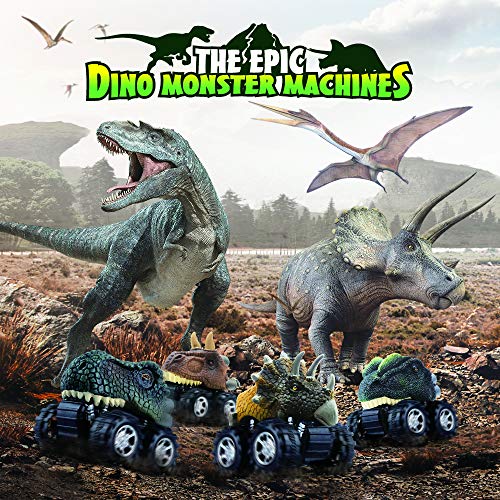 image for GreenKidz Pull Back Dinosaur Car Toys The Epic Dino Monster Truck Mach