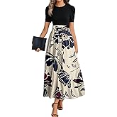 lcyhony Maxi Dresses for Women 2025 Casual Patchwork Tie Puff Sleeve Dress Summer Modest Elegant Church Wedding Guest Dresses