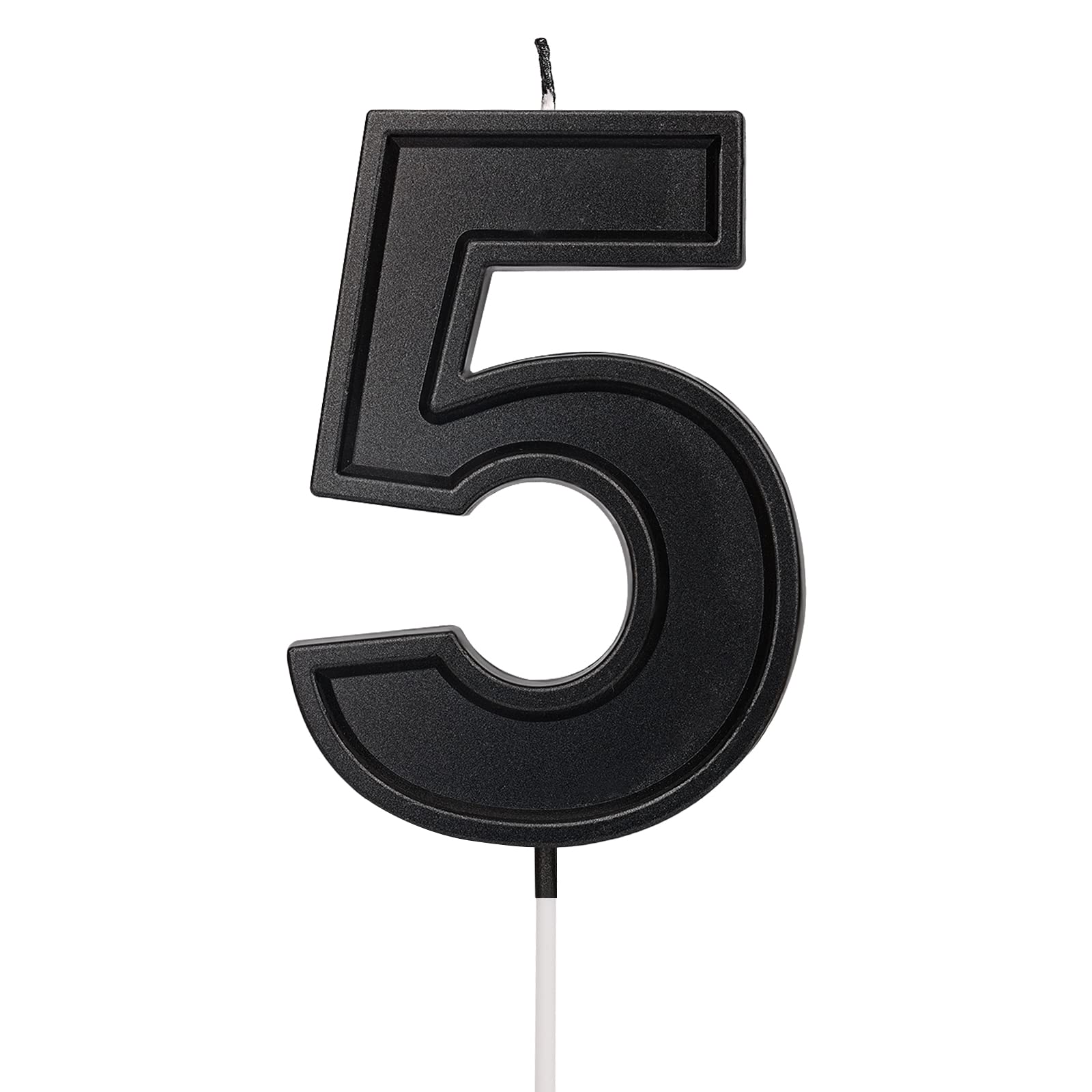 LUTER 3.94 Inches Oversized Birthday Candles Black Birthday Cake Candles Number Candles Cake Topper Decoration for Wedding Party Kids Adults, Number 5