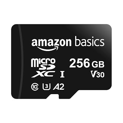 Amazon Basics Micro SDXC Memory Card with Full Size Adapter for Smartphones, Tablets, Action Cameras, Full HD, A2, U3, Read Speed up to 100 MB/s, 256 GB, Black
