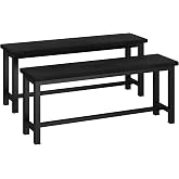 AWQM Table Bench, Pair of 2, Dining Bench, Thickened Steel Frame, Wood Bench, Industrial Style, for Kitchen and Dining Room, 12''Dx38.5''Wx17''H, Rustic Black