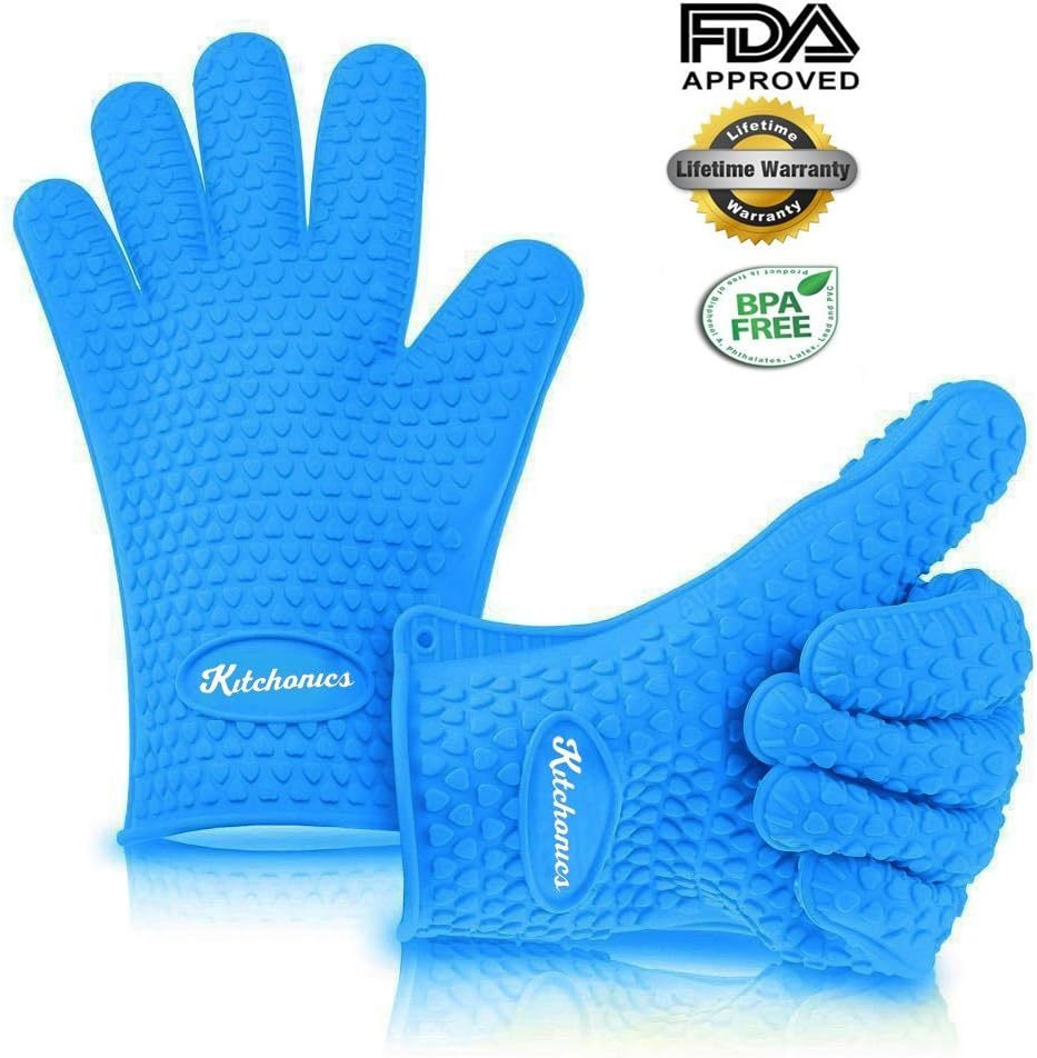 Kitchonics Heat Resistant Silicone BBQ Gloves, Blue