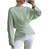 SOLY HUX Women's Criss Cross Wrap Tops Boat Neck Long Sleeve Tie Back Elegant Dressy Blouse