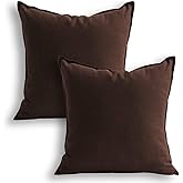 Jeanerlor Solid Cotton Linen Decoration Toss Throw Pillow Sham Cushion Case Special Pillow Cover Delicate Decorative Pillowcase for Bed/Chair/Couch, 18"x18"(45 x 45cm),2 Packs, Brown