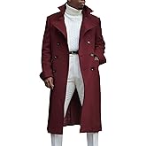 Ebifin Men's Notch Lapel Double Breasted Long Trench Coat Casual Cotton Blend Peacoat