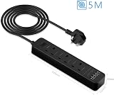 JSVER Extension Lead with USB Ports 5M 3 Outlets 4 USB 13A 3250W Black view 3